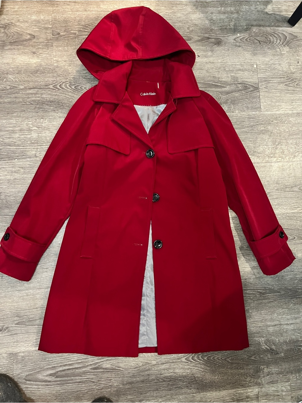 Calvin Klein Hooded Red Trench Coat